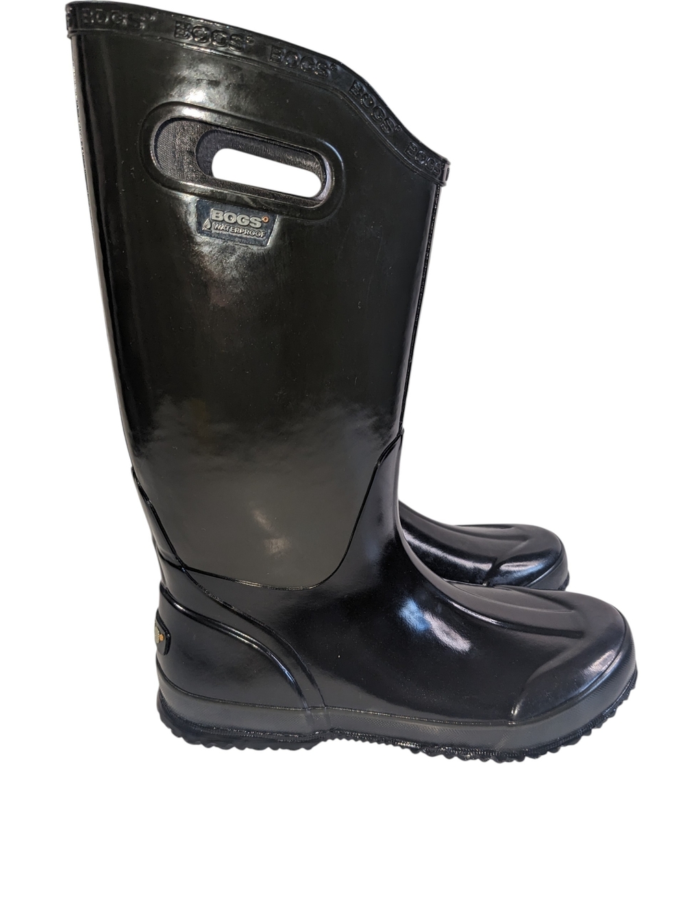 Bogs Women's Classic Glossy Black Tall Waterproof Boots with Pull Handles Size 7